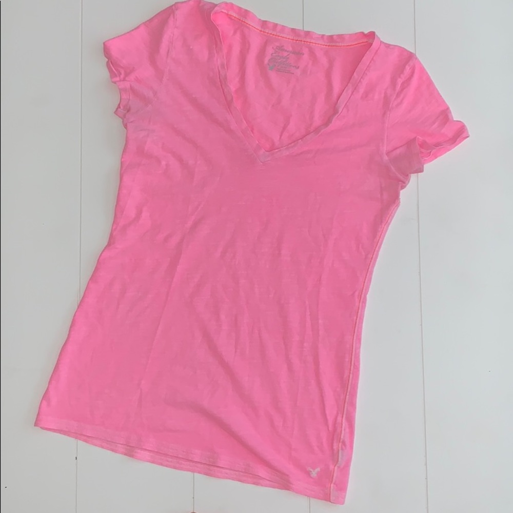 American Eagle Hot Pink V Neck